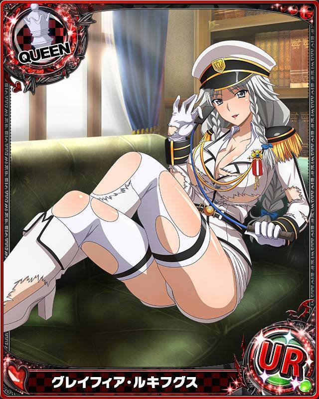 1girls, animius, breasts, card, clothing, demon, demoness, female, grayfia lucifuge, grey eyes, high heels, high school dxd, light skin, light-skinned female, long hair, milf, official art, sailor uniform, solo, tagme, torn clothes, torn pantyhose, white gloves, white hair