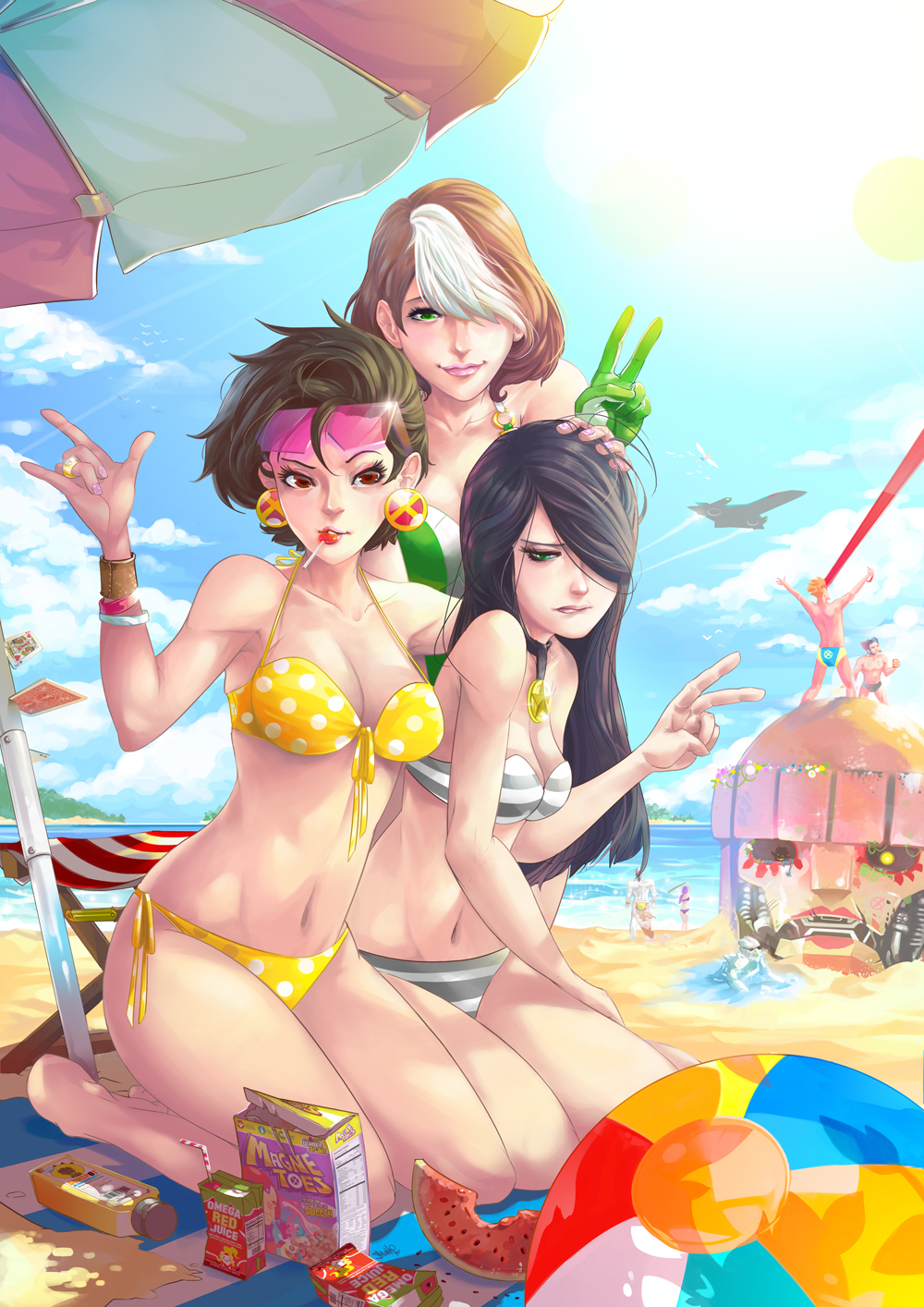 13wishes 3girls angel anna_marie asian barefoot beach beach_ball bikini bikini_bottom bikini_top black_hair blue_sky bobby_drake bracelet bracelets brown_hair clouds collar colored_nails colossus cyclops_(x-men) dark_hair earrings female female_focus gloves green_eyes hair_over_one_eye hand_on_head human iceman james_howlett jubilation_lee jubilee lollipop long_hair marvel multiple_boys multiple_females multiple_girls multiple_males mutant nail_polish navel outdoors outside pink_lips pink_nails psylocke red_eyes ring rogue_(x-men) round_ears sand scott_summers sentinel shadowcat short_hair sky smile smiling straight_hair sun sunglasses sunglasses_on_head sunlight swimsuit towel two_tone_hair umbrella v warren_worthington water watermelon white_hair wolverine_(x-men) x-23 x-men