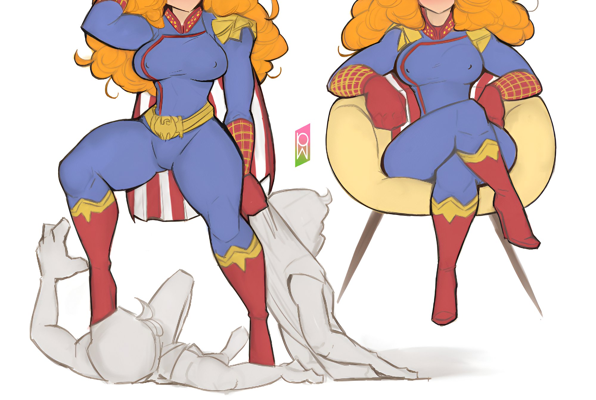 1girls, 2others, ambiguous gender, big breasts, big thighs, breasts, bust, busty, cape, cartoon network, chest, cosplay, crossover, curvaceous, curvy, curvy figure, digital media (artwork), female, hips, homelander (cosplay), hourglass figure, huge breasts, huge thighs, large breasts, large thighs, legs, long hair, mature, mature female, multiple others, orange hair, powerpuff girls, sara bellum, slim waist, the boys, thick, thick hips, thick legs, thick thighs, thighs, tomphelippe, voluptuous, waist, wide hips, wide thighs
