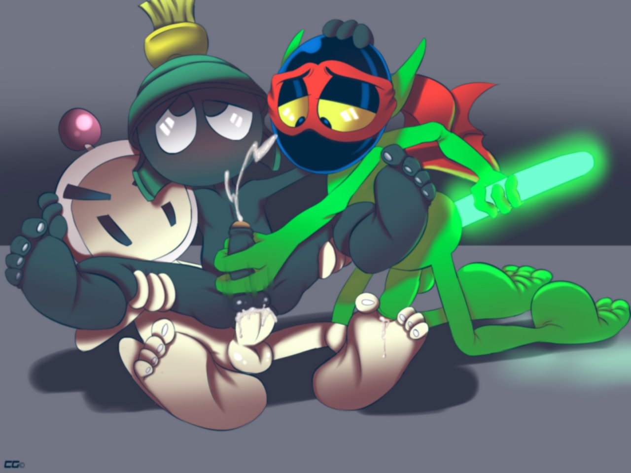 2014 alien anthro bomberman bomberman_(series) crazedg crossover group group_sex looney_tunes male_only martian marvin_the_martian nintendo sex smooth_skin threesome video_games warner_brothers zool