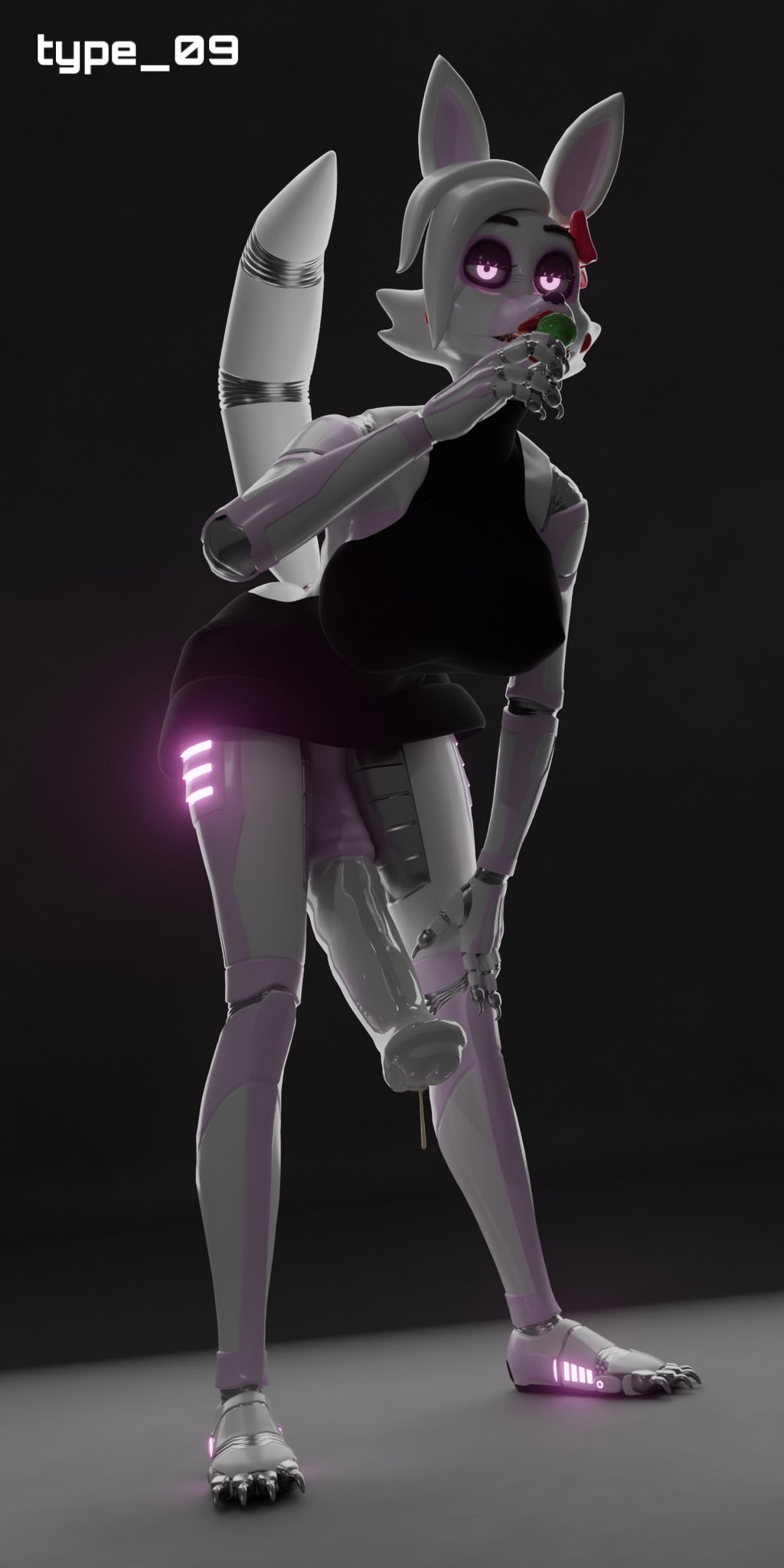 3d, anthro, five nights at freddy's, five nights at freddy's 2, futanari, horsecock, intersex, lollipop, mangle (fnaf), mangle (psychojohn2), penis, precum, robot, solo, solo futa, tagme, type 09