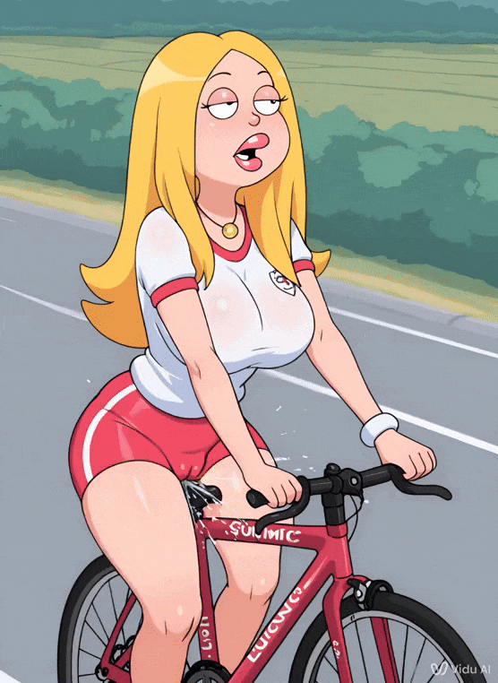 ai_generated american_dad animated animation bicycle big_breasts bike bike_shorts blonde_hair cameltoe cum cumming francine_smith gasping humping humping_object milf mother shirt squirt squirting t-shirt video