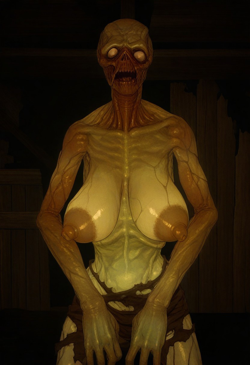 1girls ai_generated areola areolae big_breasts breasts breasts_apart creepy fallout female female_only feral_ghoul_(fallout) huge_breasts looking_at_viewer nipples ribs ripped_clothing solo teratophilia unknown_artist vein veins veiny_breasts white_eyes