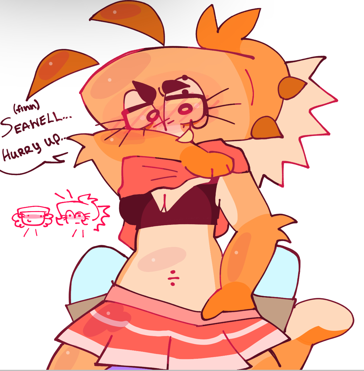 dandy's world, dandys world, dominant female, female finn, female shrimpo, finn (dandy's world), genderswap (mtf), impatient, rule 63, shrimpo (dandy's world), straddling, taking clothes off, undressing, yuri