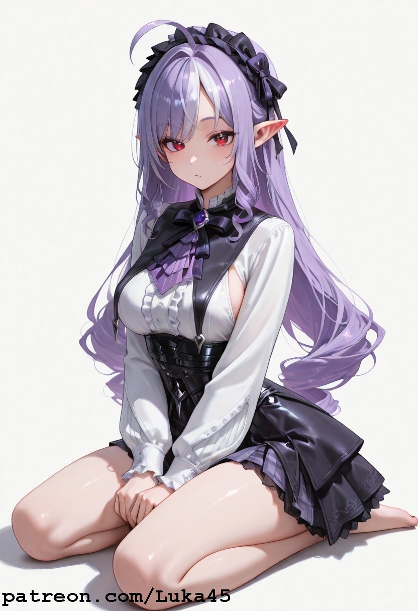 ai_generated black_nails breasts feet female legs long_hair looking_at_viewer luka45 medium_breasts mihoyo patreon patreon_reward patreon_url patreon_username pointy_ears purple_eyes red_eyes simple_background very_long_hair vivian_(zenless_zone_zero) white white_shirt zenless_zone_zero