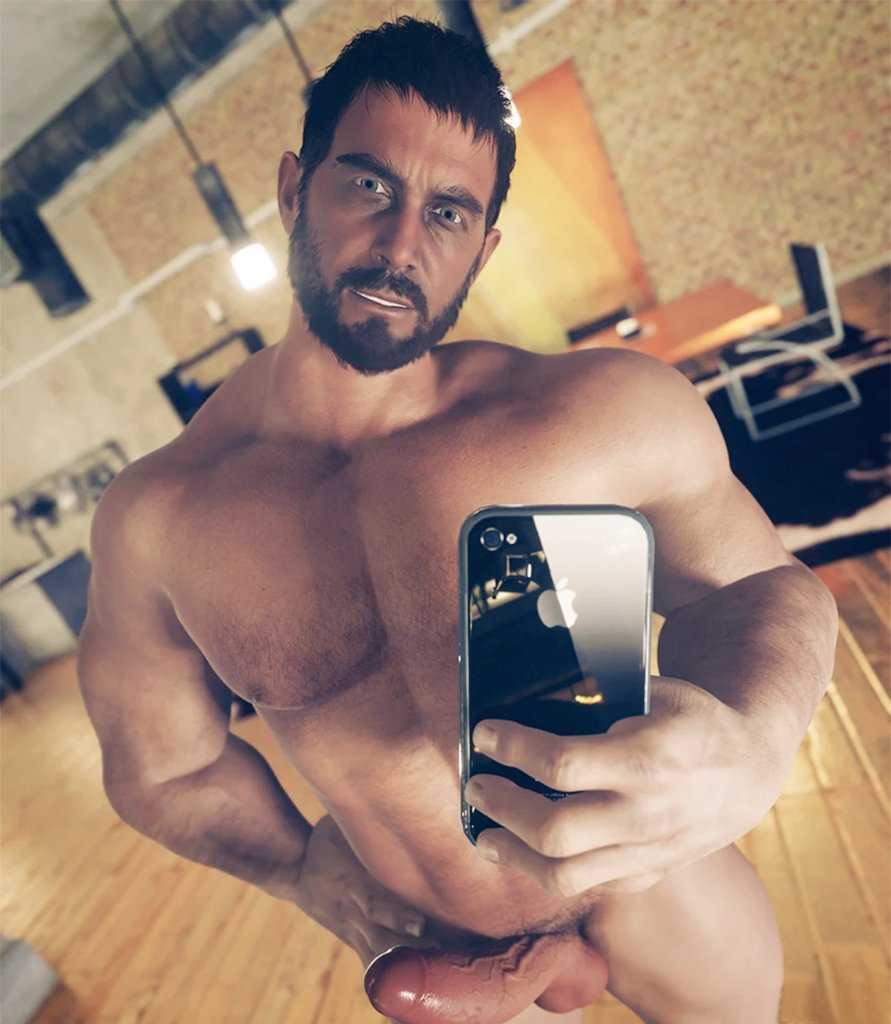 3d 3d_(artwork) 3d_model aroused aroused_male big_dick big_dick_energy brown_hair capcom chris_redfield horny horny_male masculine_man muscular muscular_male naked naked_male nude nude_male resident_evil resident_evil_8:_village selfie smiling smiling_at_viewer taylor_neller