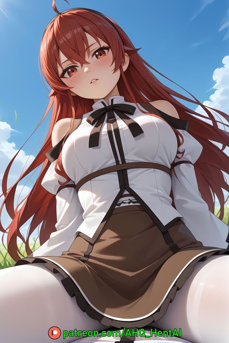 1girls ahq_hentai ai_generated big_breasts blouse breasts eris_boreas_greyrat eris_greyrat female grass grass_field mushoku_tensei pantyhose patreon perfect_body pov sitting sitting_on_person skirt stable_diffusion