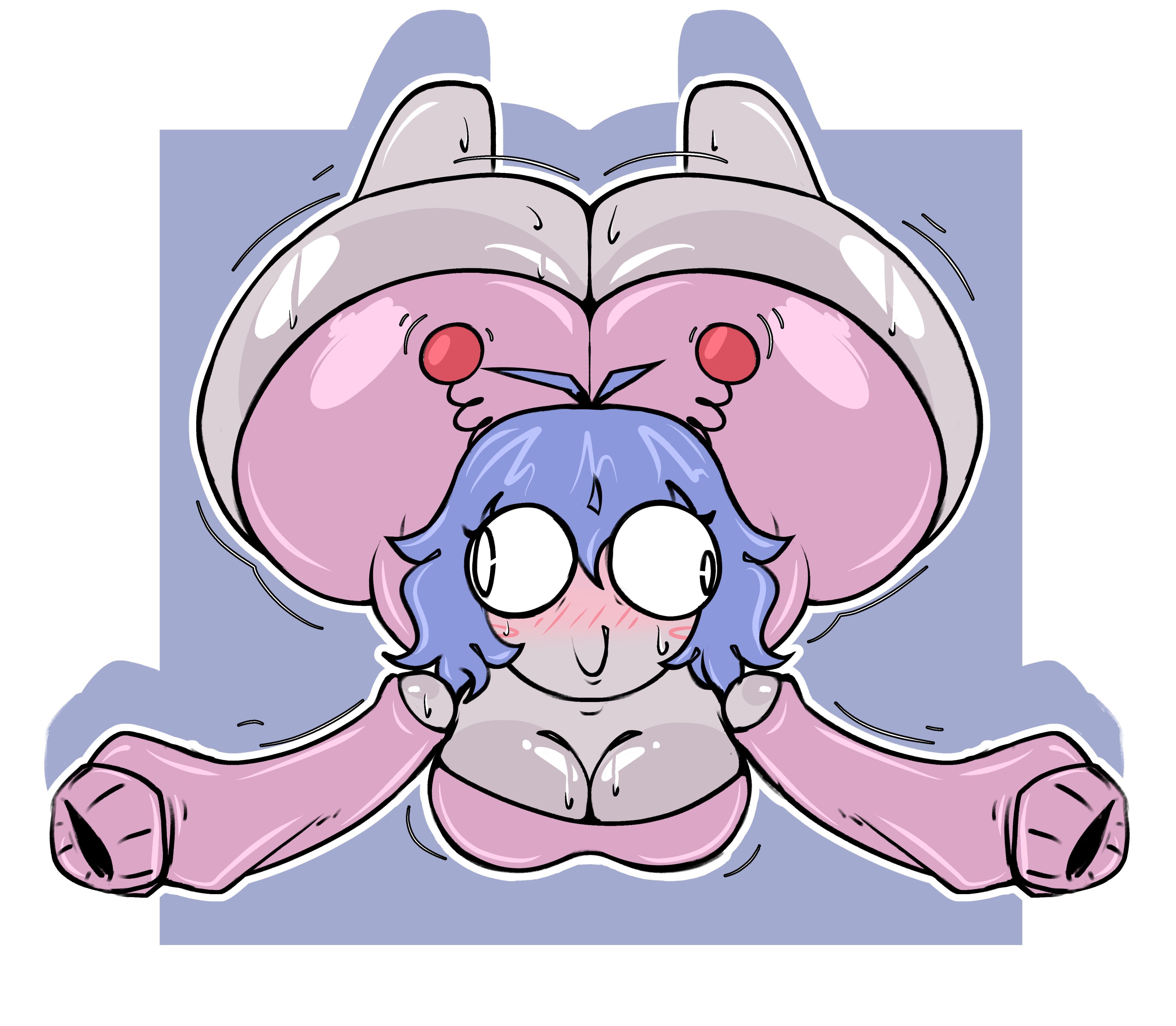 ass, ass bigger than head, blue hair, grey skin, p0verteils, p0verteils (oc), poverbruheils, poverteils, sweaty ass, sweaty butt, tagme, wide hips