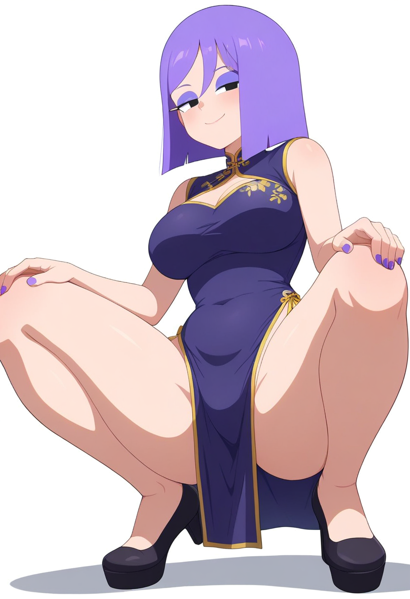 ai_generated breasts chinese_clothes clothing duolingo emo emo_girl female female_focus female_only fully_clothed human human_only light-skinned light_skin lily_(duolingo) looking_at_viewer medium_breasts purple_fingernails purple_hair slim_waist small_waist solo solo_female solo_focus squatting teasing thin_waist wide_hips