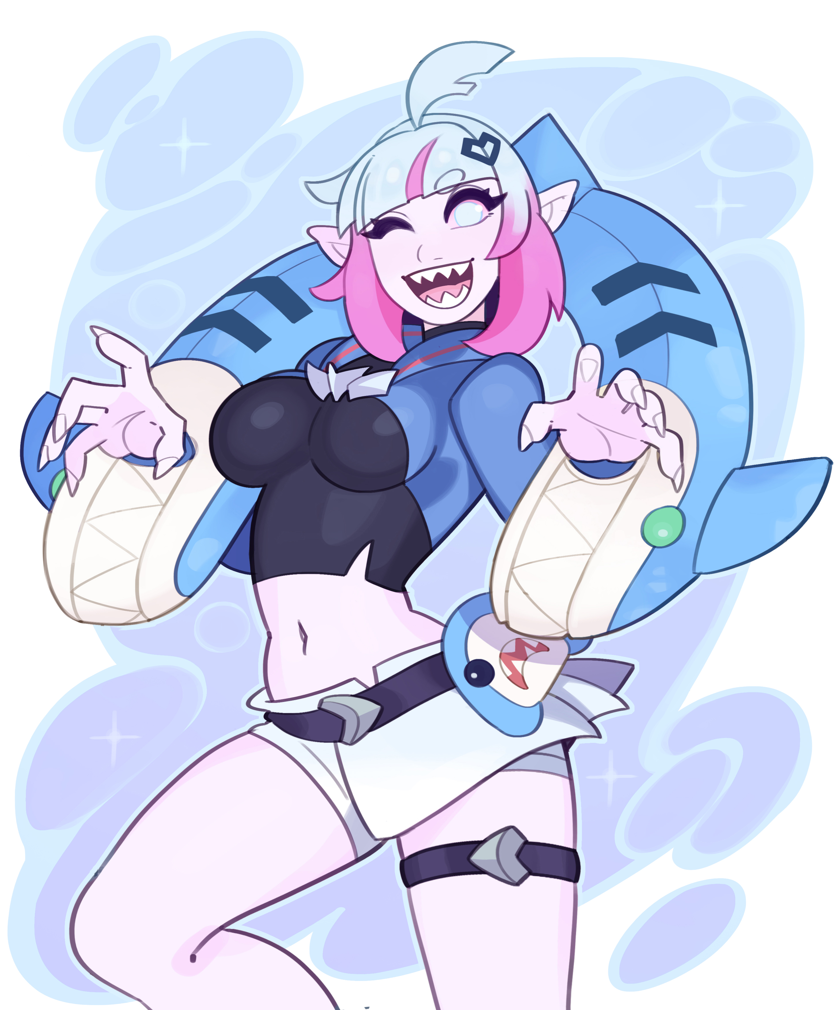 1girls, 2025, background, breasts, briar (league of legends), chibi shork cosplay briar, clothed, clothed female, clothing, female, female only, league of legends, looking at viewer, medium breasts, riot games, shark costume, splashbrush, tagme, teamfight tactics, white background, white skin, white-skinned female