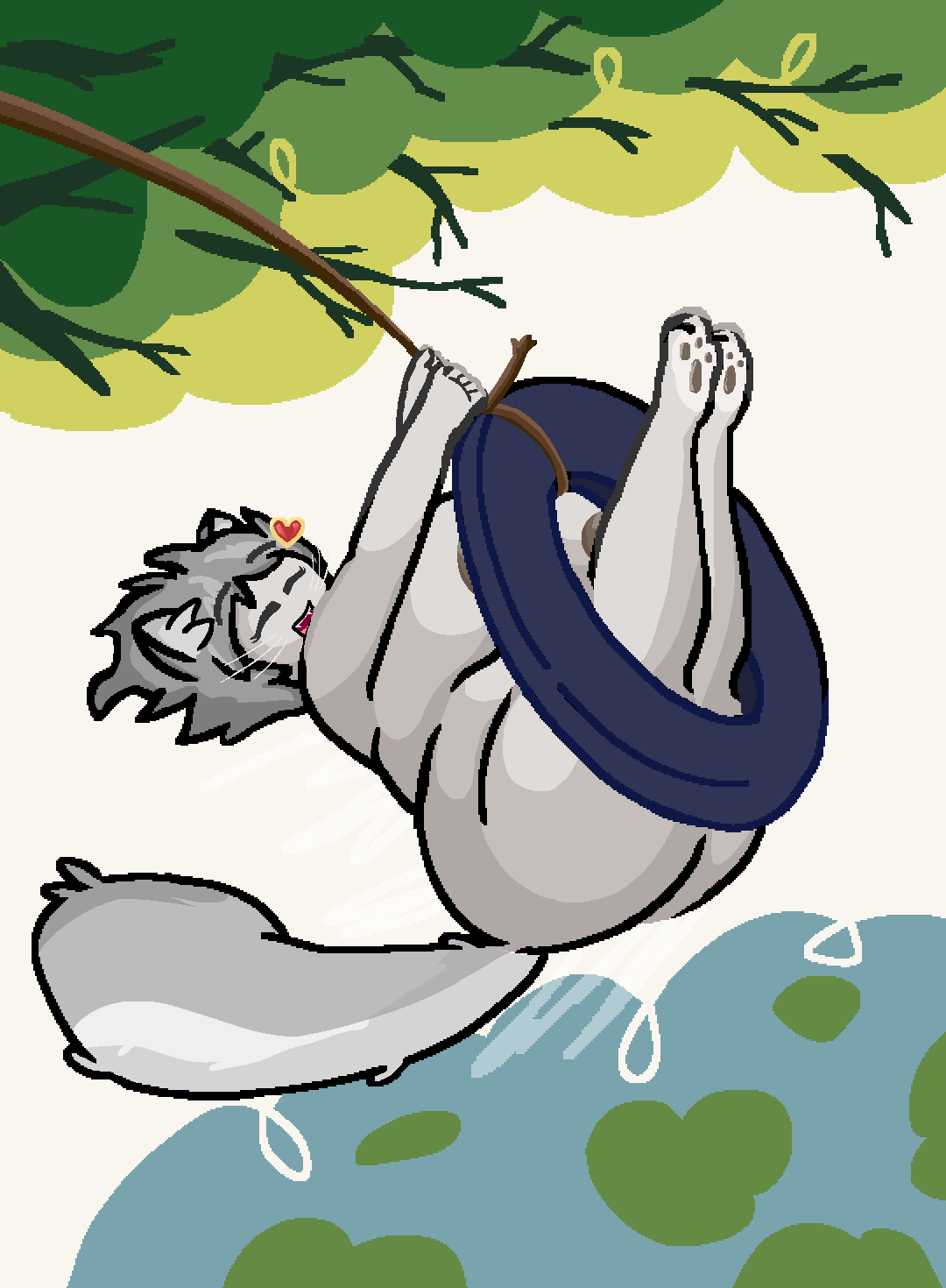 anthro big big_ass big_boobs big_breasts big_butt breasts cat_ears cat_girl cat_tail catgirl cattie_(noscope360) chubby chubby_anthro chubby_female closed_eyes fluffy_tail furry furry_female grey_body grey_fur grey_hair heart_pin noscope360 oc original_character paws peeking_nipple roblox_avatar self_upload simple_background smiling solo solo_female swing thick_thighs tire whiskers