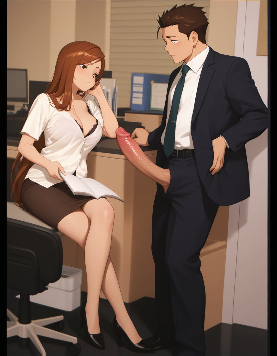 ai_generated big_breasts bra bra_peek cleavage cleavage_overflow erect_penis erection exhibitionism exhibitionist exposed_penis giant_cock giant_dick giant_penis huge_cock large_breasts large_cock large_dick large_penis looking_at_penis office office_chair office_clothing office_desk office_lady office_sex penis penis_out penis_out_of_pants public public_exposure public_indecency staring_at_penis workplace workplace_harassment workplace_nudity workplace_sex