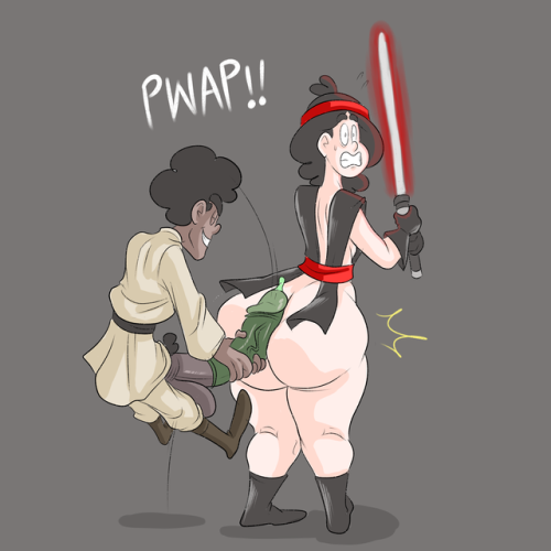 1boy, 1girls, ass, bbw, big ass, big breasts, big butt, big penis, breasts, crystal yamanaka (wappah), dark skin, dark-skinned male, female, interracial, lightsaber, male, penis, red lightsaber, star wars, voluptuous, wappah wilson (wappah)
