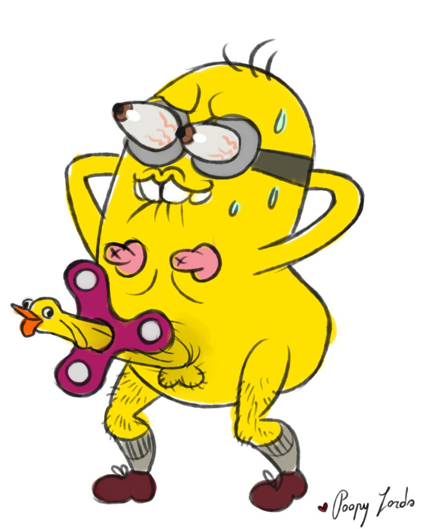 1boy balls bite biting_lip biting_own_lip despicable_me duck erection eyes_bugging_out fidget_spinner genitals hairy_balls hairy_legs hands_behind_head hard_nipples illumination_entertainment lip_bite male male_only minion minions_(film) nipples non-web_source off-topic penis penis_with_face sweat tagme teeth ts_pmo vein veiny_penis what what_the_fuck_is_this why wtf yellow_balls yellow_body yellow_penis