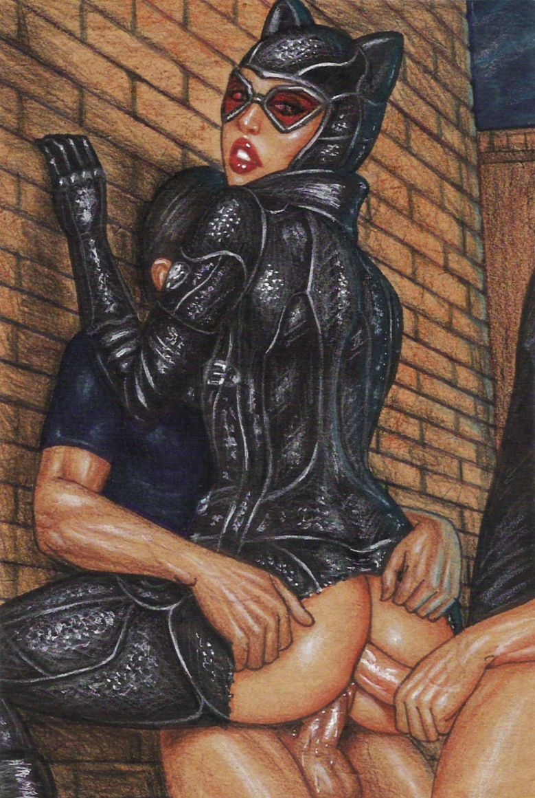 1girls, 2boys, anal, batman (series), black gloves, catwoman, dc, dc comics, double penetration, edithemad, female, gloves, male, penetration, pussy, selina kyle, threesome, unseen male face, vaginal penetration