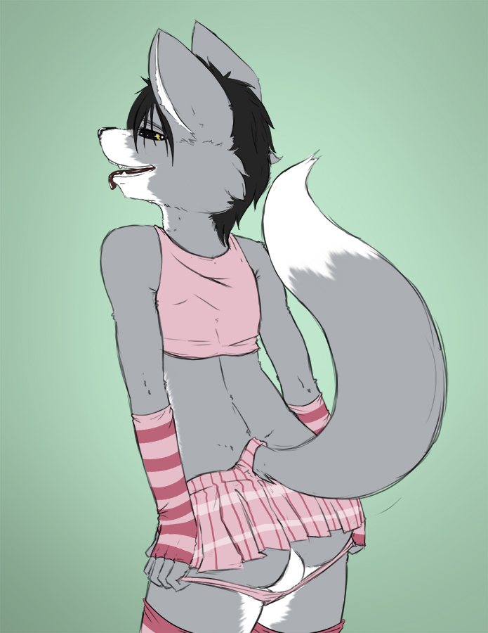 anthro balls canine color cross crossdressing cute dress dressing fur furry furry_only gay lipstick male mammal panties poisson senrai sketch sketches skirt stockings top underwear undressing wolf