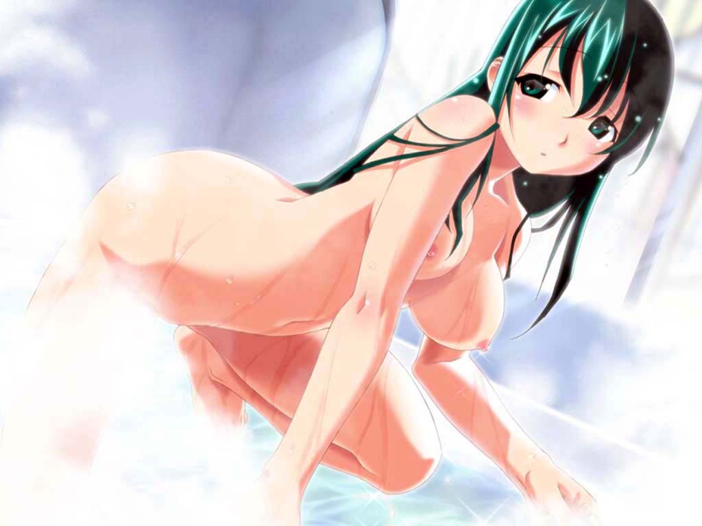 1girls ai_(popotan) bath bent_over blush breasts censored convenient_censoring female game_cg green_eyes green_hair jpeg_artifacts konami large_breasts long_hair nipples nude popotan solo steam watanabe_akio wet