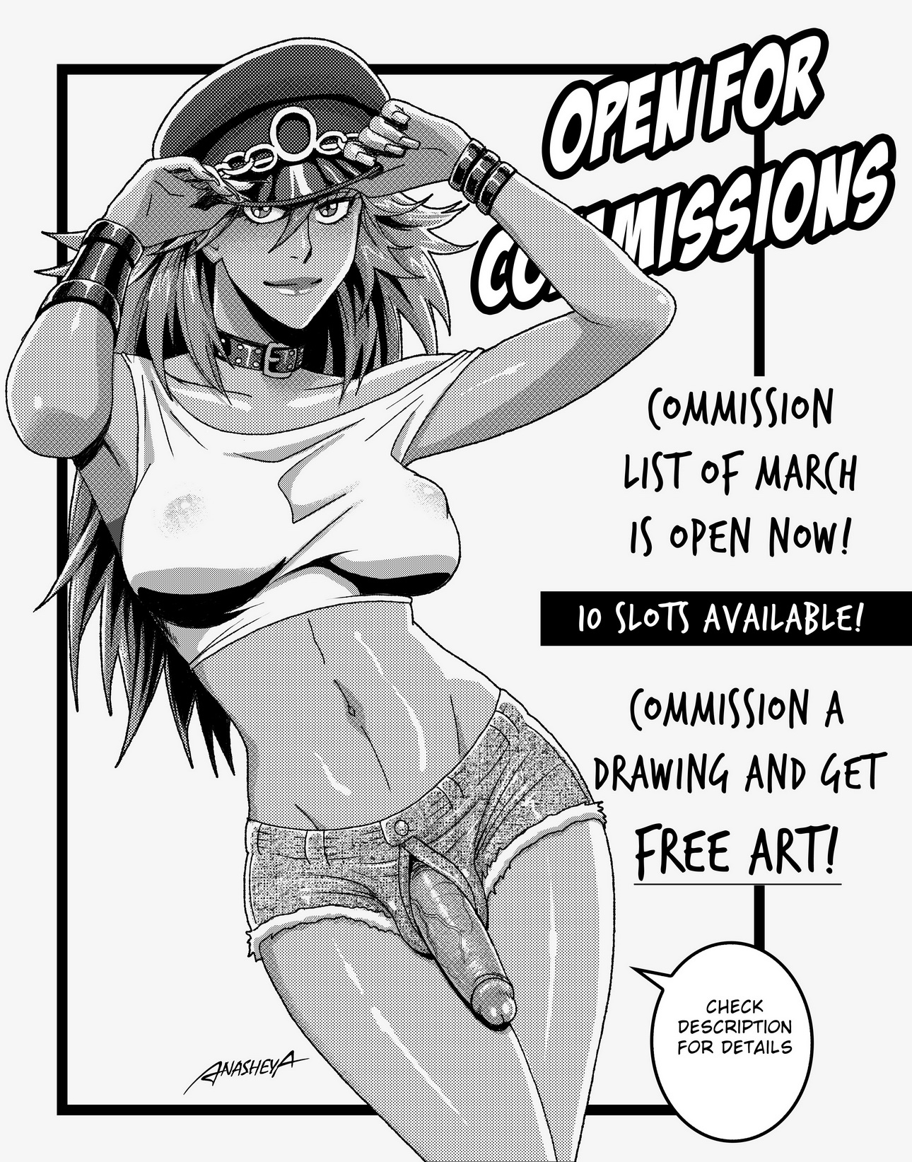 1futa, 2d, anasheya, bracelet, capcom, collar, dickgirl, english text, erect nipples, fighting game, final fight, futa only, futanari, hair, human, intersex, large penis, long hair, monochrome, navel, nipples, peaked cap, penis, poison (final fight), shorts, solo, solo futa, standing, street fighter, tank top, text, uncensored, veiny, veiny penis, video game character, video game franchise, wristband