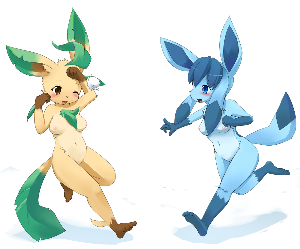 breasts eeveelution fur furry glaceon ka_(pixiv341010) leafeon nintendo pokemon pokemon_(species) tagme