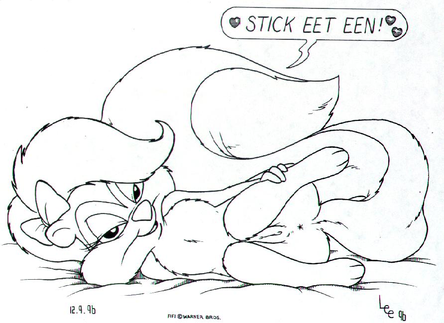 1990s 1996 20th_century anthro black_and_white bow desiree_lee fifi_la_fume furry mammal sketch skunk tagme tiny_toon_adventures