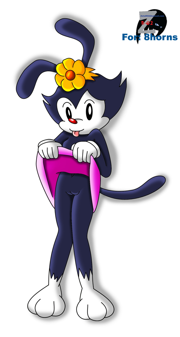 animaniacs anthro black_fur clothes clothing color dot_warner female female_only flower front_view fur furry furry_only red_nose skirt solo standing tagme vulva white_fur zetar02