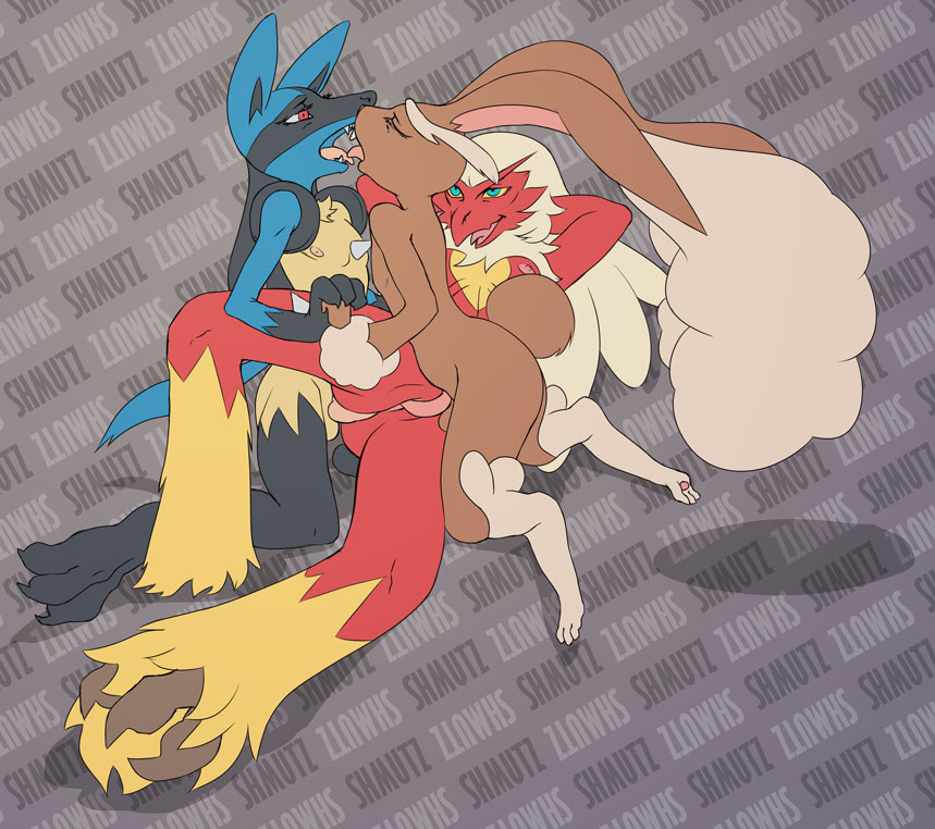 1girls 2boys anal bisexual blaziken domination double_penetration female female_pokemon femdom furry lopunny lucario male male/female male/male male_lopunny male_pokemon male_pokemon/female_pokemon male_pokemon/male_pokemon nintendo pokemon pokemon_(species) shmutz-art vaginal video_games