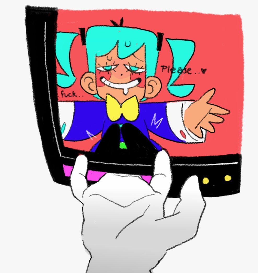 1girls, accurate body type, blue eyes, blue hair, bowtie, clothed, clothed female, clothed sex, clothing, color, dialogue, drooling, english text, female, female focus, fingering, fingers, flavor foley, fully clothed, hatsune miku, hatsune miku (static), human, human only, light skin, looking at viewer, mv character, open eyes, open hand, pov, pov hands, real saming, rosy cheeks, simple background, smile, static (flavor foley), text, tv, tv screen, twitter link, vocaloid, white background
