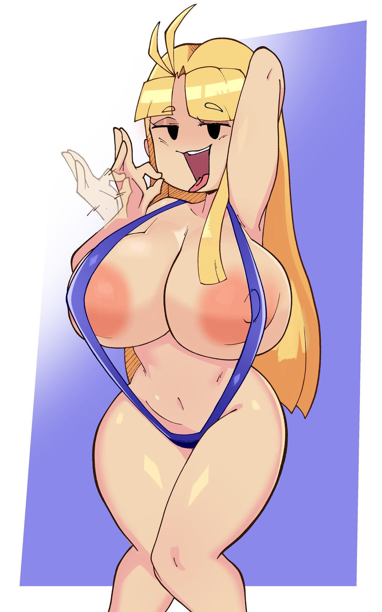 1girls, big breasts, blonde female, blonde hair, blowjob gesture, breasts, fellatio gesture, female, female only, fonz, fonz (artist), savannahxyz, sling bikini, solo, youtube