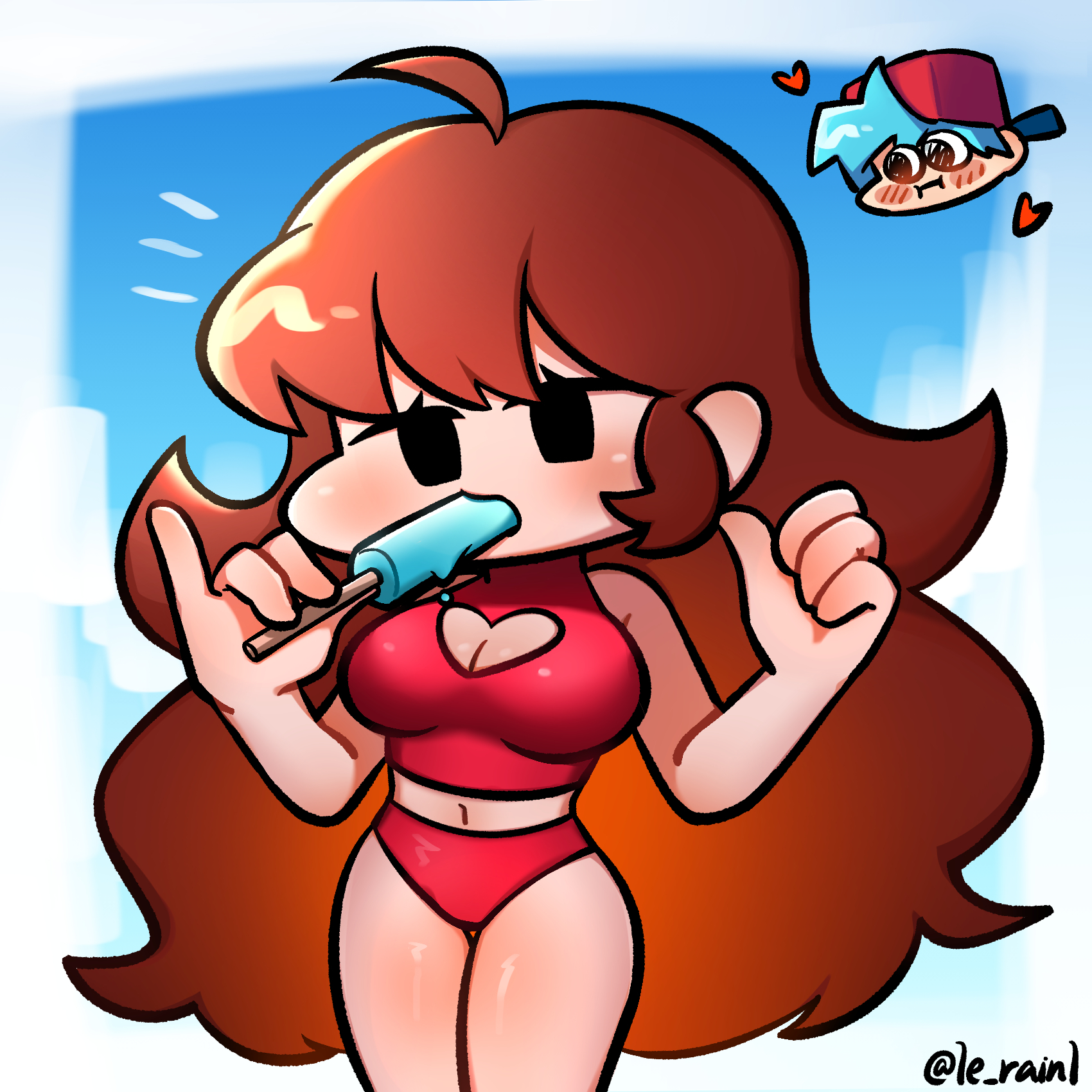auburn hair, bikini, boyfriend (friday night funkin), erainnn, female, female focus, friday night funkin, girlfriend (friday night funkin), ice cream, popsicle