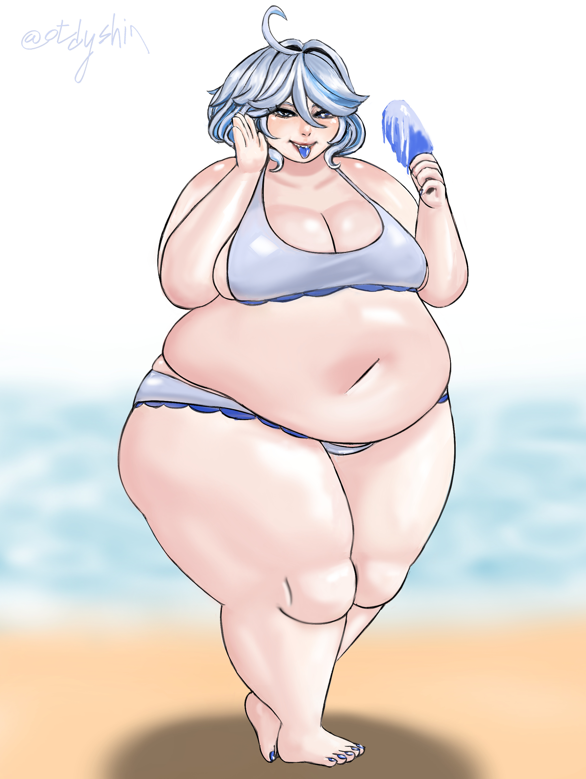 1girls, bbw, breasts, chubby, chubby female, cleavage, fat female, female, female only, furina (genshin impact), genshin impact, huge breasts, large breasts, otdushina, overweight female, solo, solo female, standing, weight gain