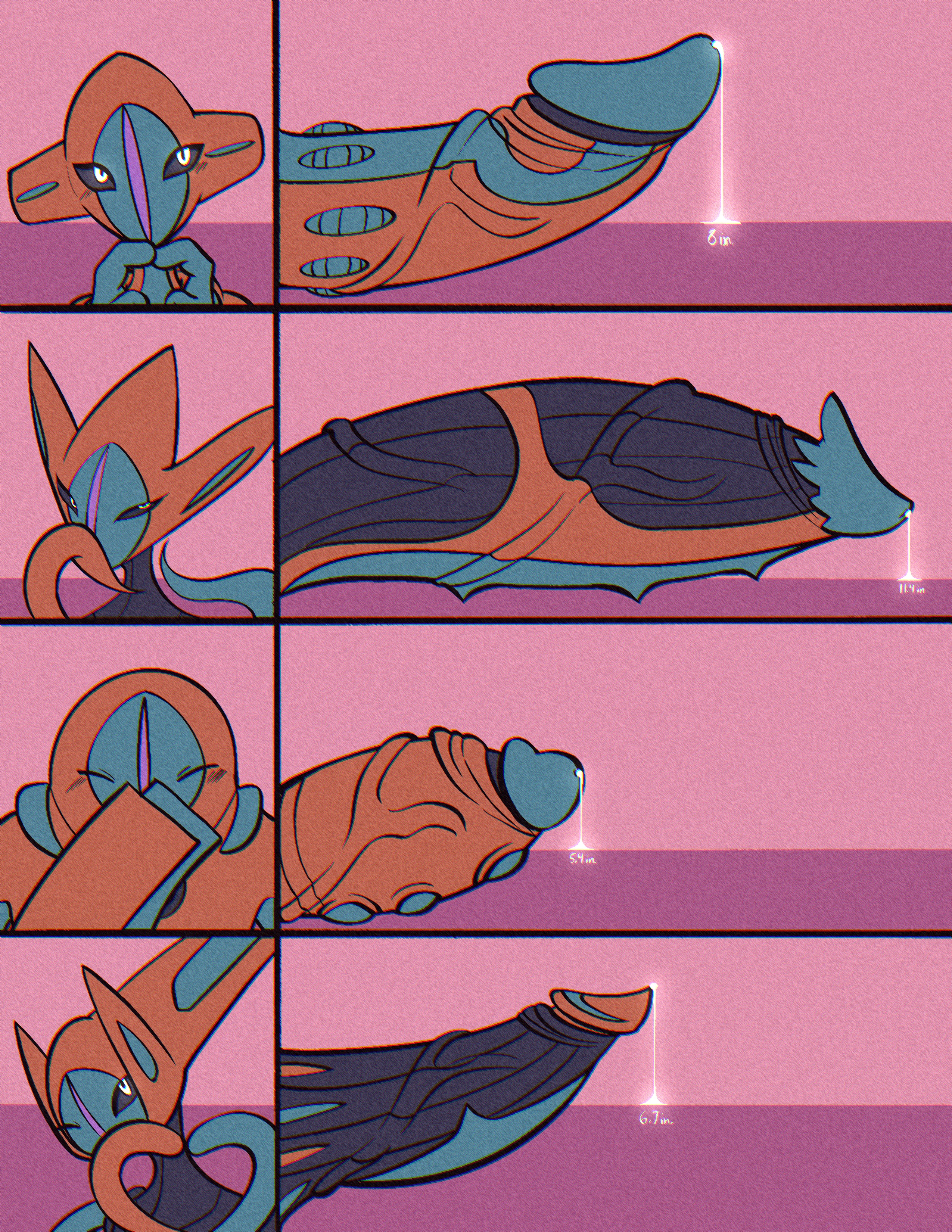 alien, alien boy, alien penis, anthro, blushing, cock chart, cock comparison, deoxys, deoxys (attack form), deoxys (defense form), deoxys (speed form), gay, heart hands, male, male only, penis, penis size difference, pokemon, pokemon (species), pokemon only, pokemon oras, pokemon rse, precum, quickmanfucker, suggestive look, tentacles, wink, winking at viewer