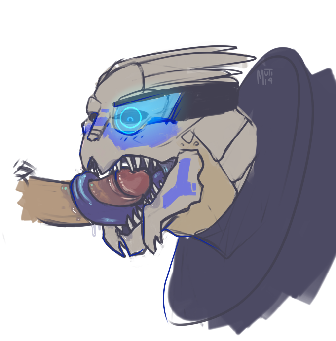 2014 alien drooling garrus_vakarian gay humanoid_penis long_tongue mass_effect mutisija oral penis plain_background pubes saliva sketch teeth tongue turian white_background