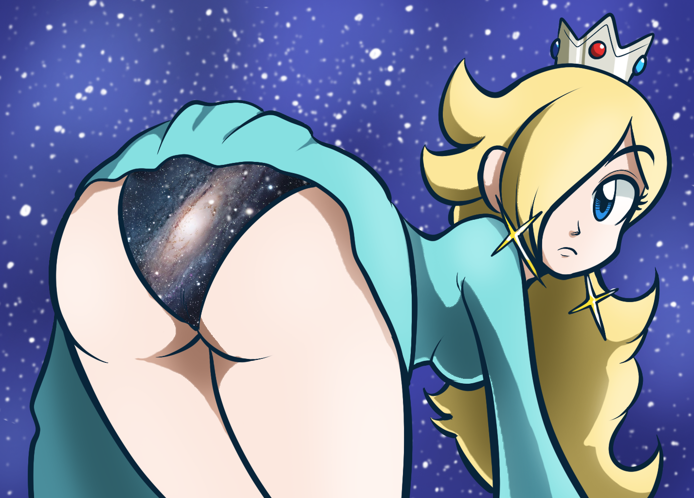 anaugi, female, female only, human, mario (series), nintendo, panties, princess rosalina, print panties, solo, star print, super mario galaxy, upskirt