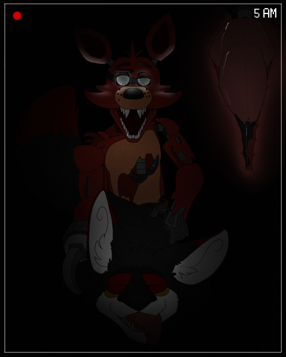 2014 2boys alexgoneloco anal anal_sex animal_genitalia animatronic anthro blood canine canine_penis five_nights_at_freddy's forced fox foxy_(fnaf) furry hook knot machine male male_only mammal mechanical original_character penetration penis rape sex sharp_teeth smooth_skin teeth video_games wereblood yaoi