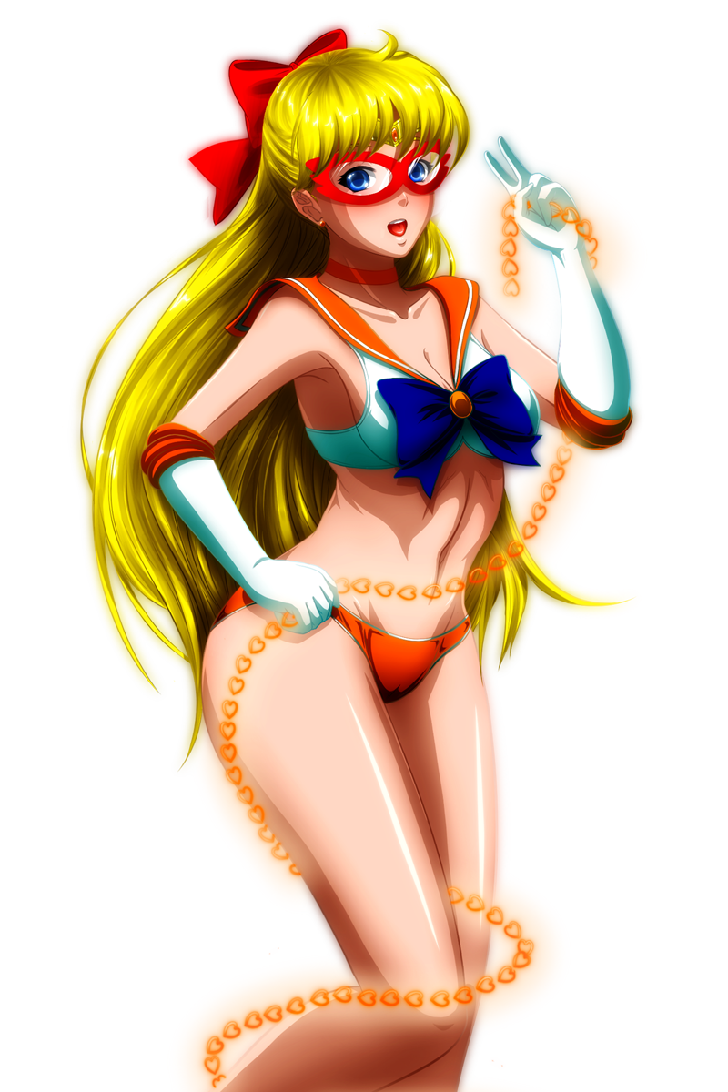 1girls bishoujo_senshi_sailor_moon bow bra chain eyemask female female_only grimbyslayer lingerie mask minako_aino panties sailor_v sailor_venus skimpy_clothes small_breasts solo transparent_background weapon