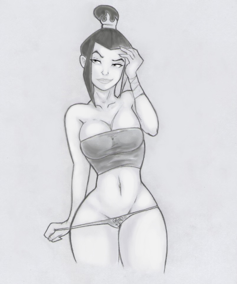 avatar the last airbender, azula, breasts, clothing, female, female only, human, kassadin1991, large breasts, monochrome, panties, solo
