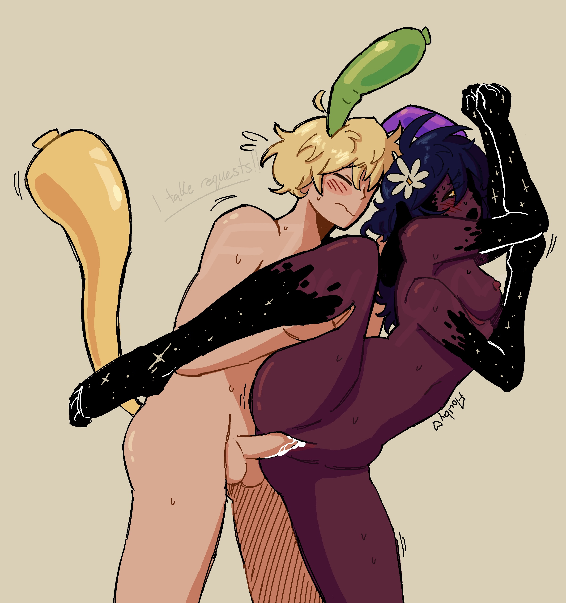 4 arms, astro (dandy's world), breasts, cum inside, dandy's world, dandys world, female, grabbing hair, humanized, looey (dandy's world), male, multi arm, multi limb, pussy