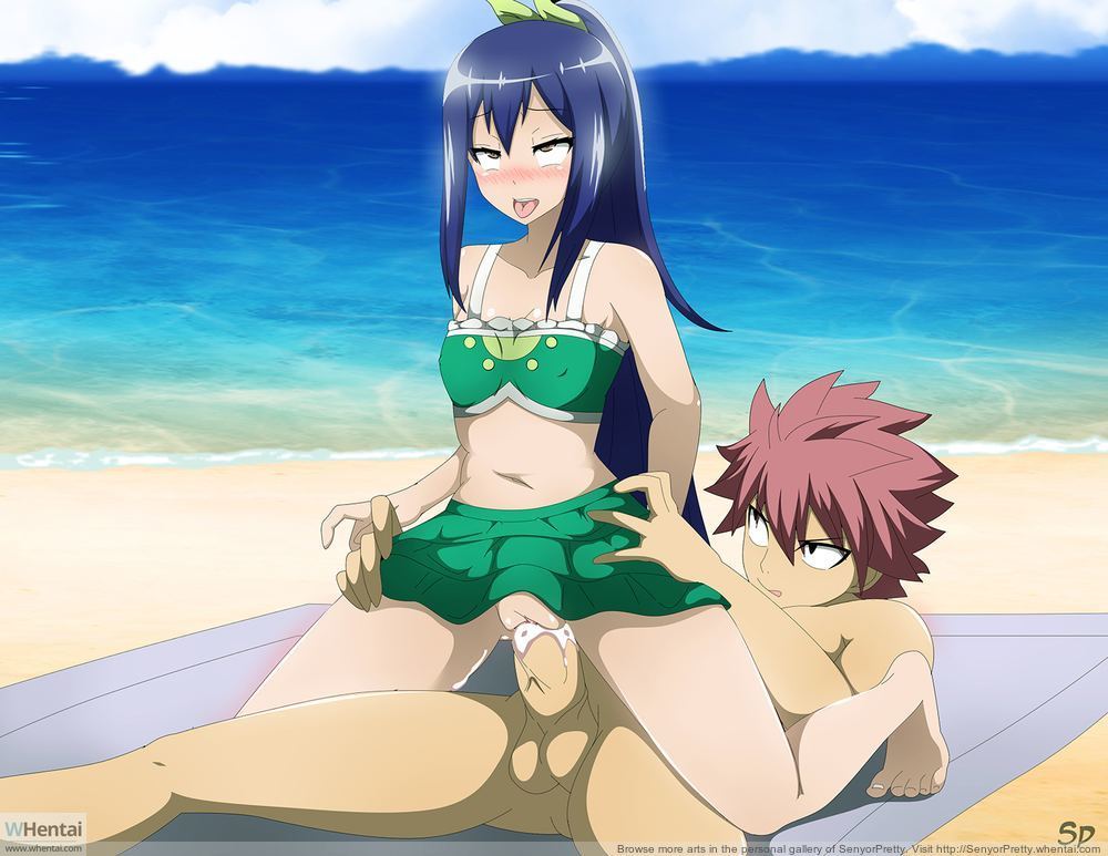 1boy, 1girls, age difference, beach, bikini, blue hair, blue-haired female, brown eyes, cowgirl position, cum, cum drip, cum in pussy, cum inside, cum leaking, fairy tail, feet, female, male, natsu dragneel, open mouth, outdoors, pale skin, pink hair, pink-haired male, pussy, riding, saliva, senyorpretty, sex, swimsuit, tears, toes, tongue, tongue out, vaginal penetration, wendy marvell, whentai, young