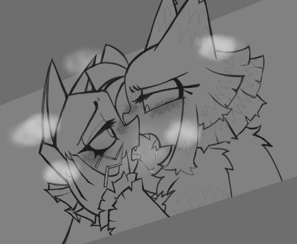 anthro, blush, dandy's world, dandys world, duo, eye contact, female, female/female, fingers, fur, gyattatonic, kissing, lesbian, lesbian kiss, looking at another, mammal, pinata, roblox, scraps (dandy's world), sketch, steam, yatta (dandy's world), yuri