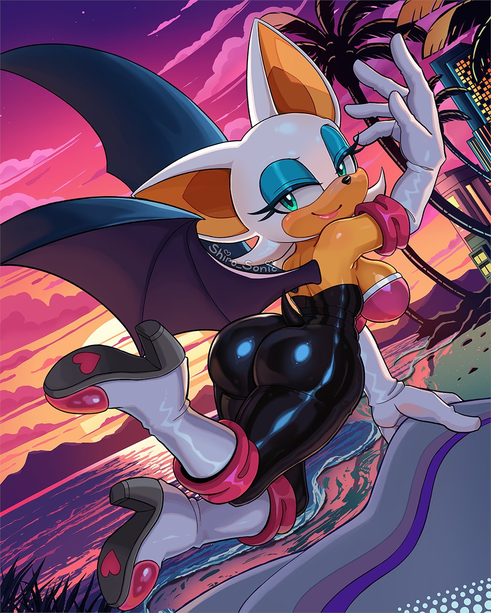 breasts, bubble butt, female, latex, rouge the bat, shiro sonic, sideboob, sonic (series), sonic racing crossworlds, sonic the hedgehog (series)