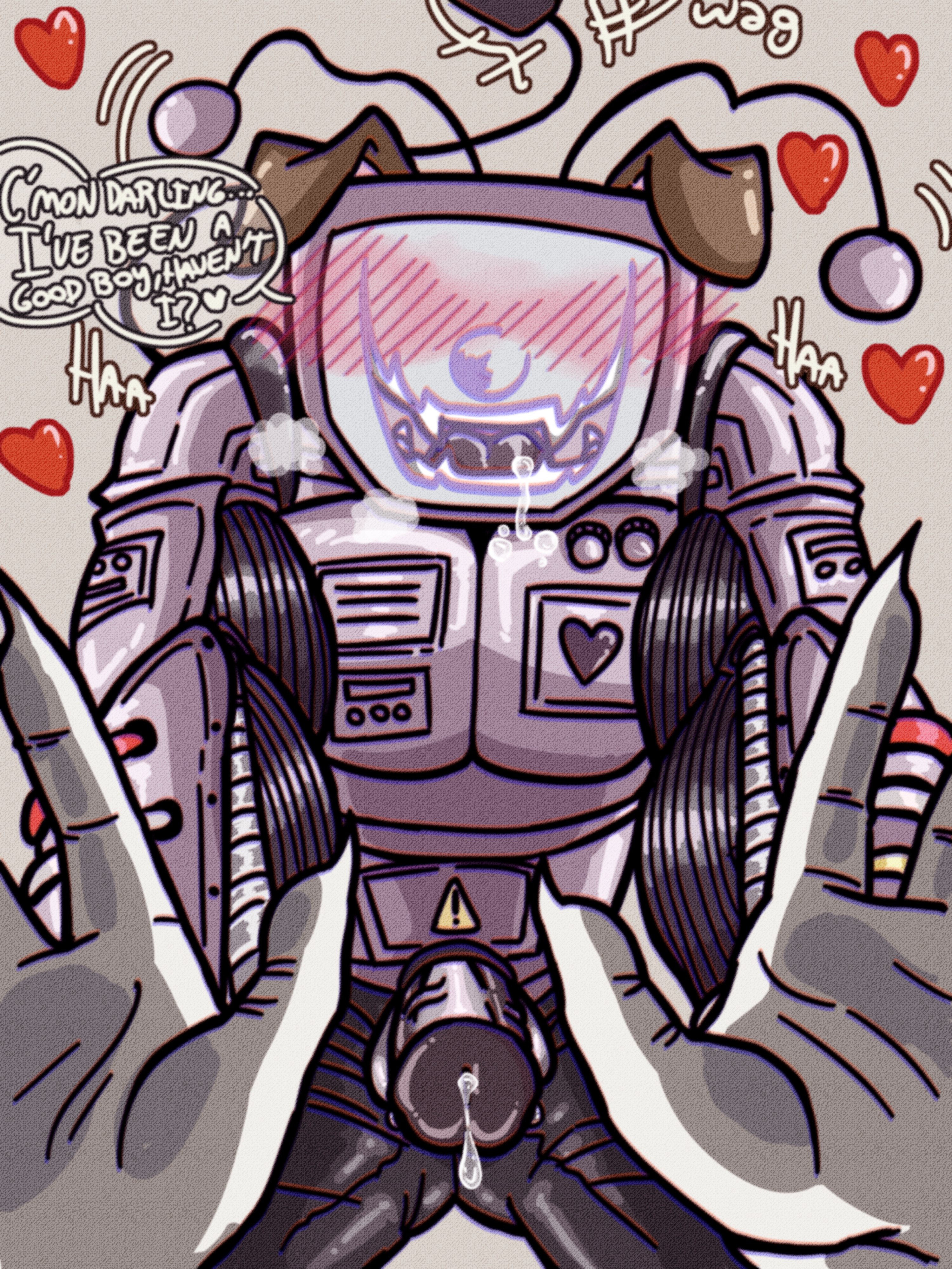 antennae (anatomy), big penis, blush, deltarune, fangs, gloved hands, grin, leaking precum, letttusse, male, penis, petplay, pov, precum drip, precum string, puppyboy, puppyplay, robot humanoid, saliva drip, tail, tenna (deltarune), text, text bubble, tv head