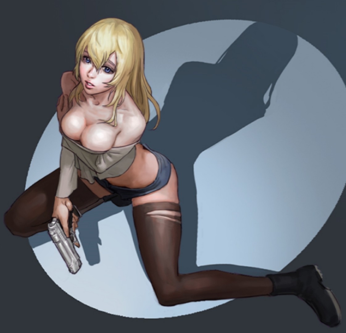 1girls, blonde female, blonde hair, cleavage, female, female only, long hair, looking at viewer, parasite in city, solo female, tagme, thighhighs