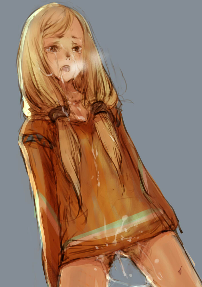 after_sex blonde_hair blush bottomless branch_(blackrabbits) brown_eyes cum cum_in_mouth cum_in_pussy cum_on_clothes cumdrip facial female final_fantasy final_fantasy_tactics final_fantasy_tactics_(original) geomancer_(fft) long_hair no_panties open_mouth pussy sketch solo spread_legs tears tied_hair twintails