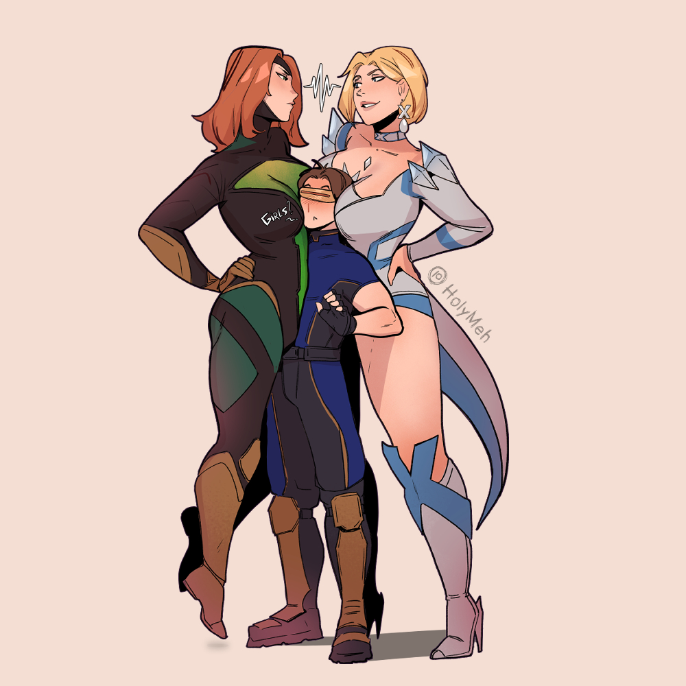 1boy, 2girls, big breasts, boots, breasts, cyclops (x-men), emma frost, emma frost (marvel rivals), female, female focus, fighting over boy, height difference, high heel boots, high heels, holymeh, jean grey, large boobs, large breasts, light skin, light-skinned female, light-skinned male, male, marvel, marvel comics, marvel rivals, medium boobs, medium breasts, phoenix (marvel rivals), phoenix (x-men), scott summers, shorter female, size difference, smaller male, white queen, x-men