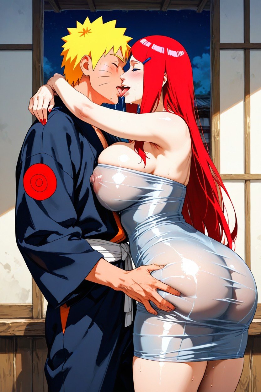 ai generated, ass, female, incest, kissing, kushina uzumaki, mother and son, naruto, naruto (series), uzumaki kushina, uzumaki naruto