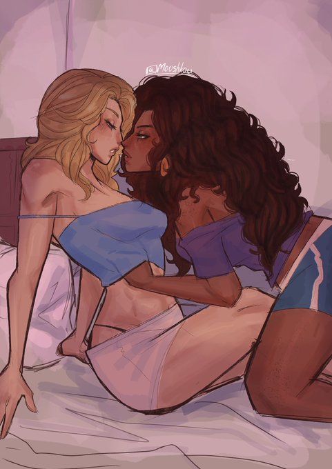 2girls, blonde female, blonde hair, blue shirt, brown hair, chocolate and vanilla, clothed, clothing, dark-skinned female, fantastic four, female, imminent sex, interracial, invisible woman, invisible woman (marvel rivals), lesbian, light-skinned female, long hair, long-haired female, looking at another, marvel, marvel comics, marvel rivals, purple shirt, scarlet witch, scarlet witch (marvel rivals), sue storm, tank top, wanda maximoff, wandaluver, yuri