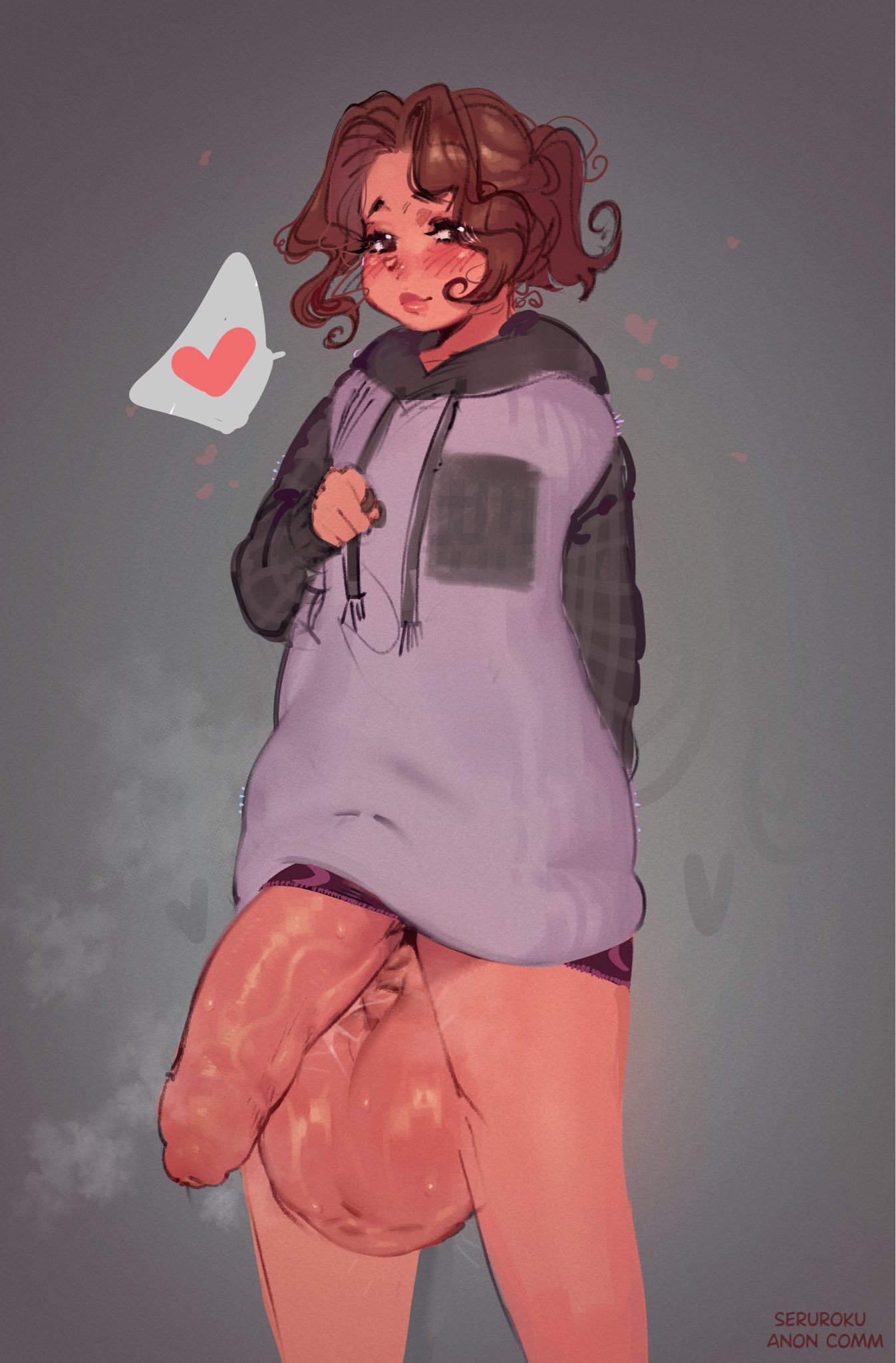 1futa, baggy clothing, exposed penis, futanari, huge cock, hyper, hyper penis, intersex, penis, seruroku, solo futa, tagme
