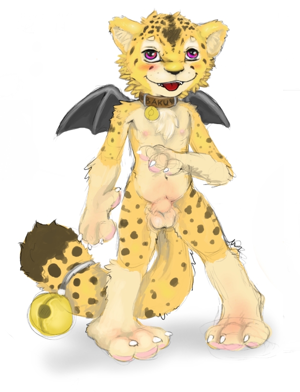 1boy 2011 anthro balls feline hexxy male male_only mammal navel nipples penis pink_eyes solo wings young