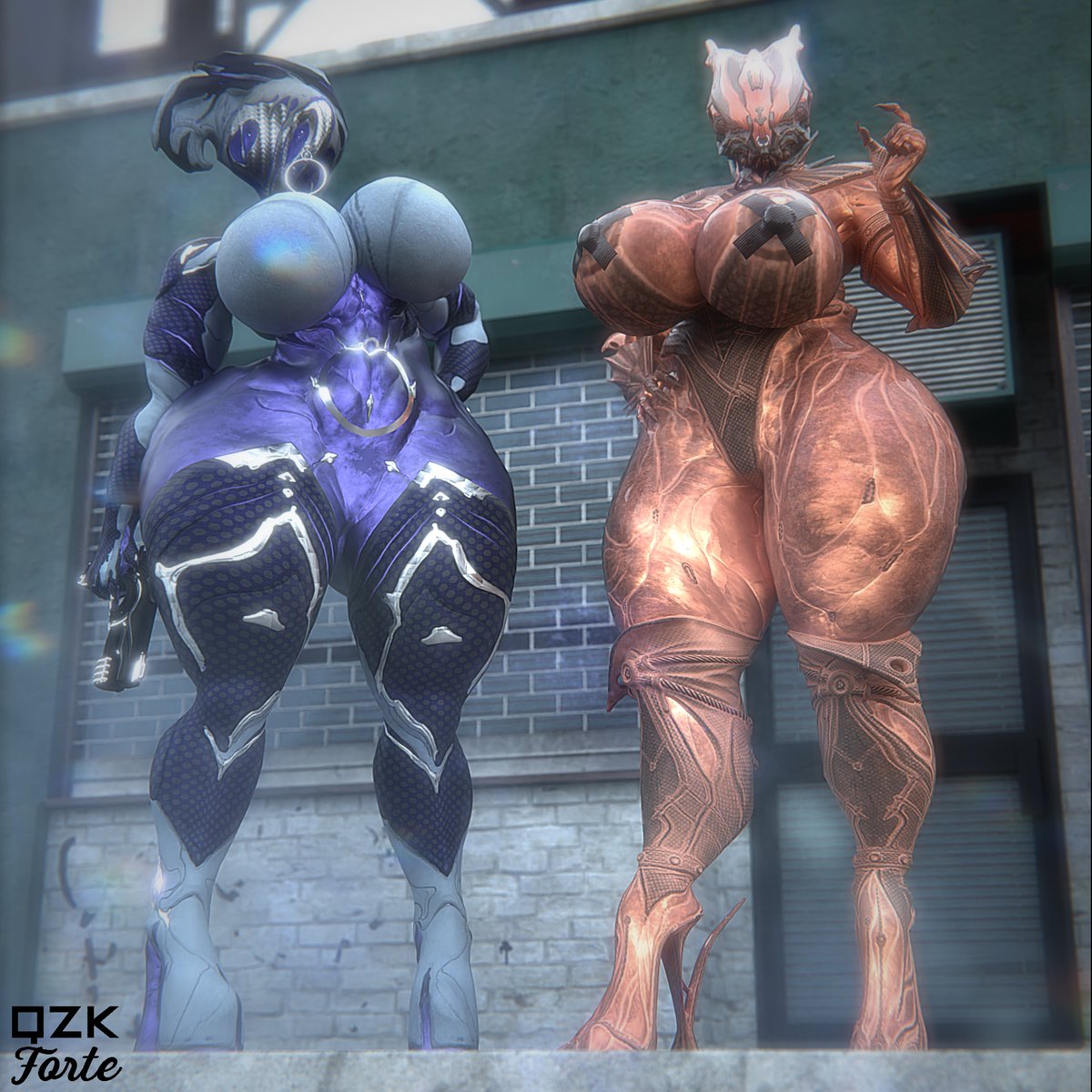 big ass, big breasts, breasts, bubble butt, cleavage, ember (warframe), female, huge ass, huge breasts, qzk forte, tagme, thick thighs, valkyr (warframe), warframe, wide hips
