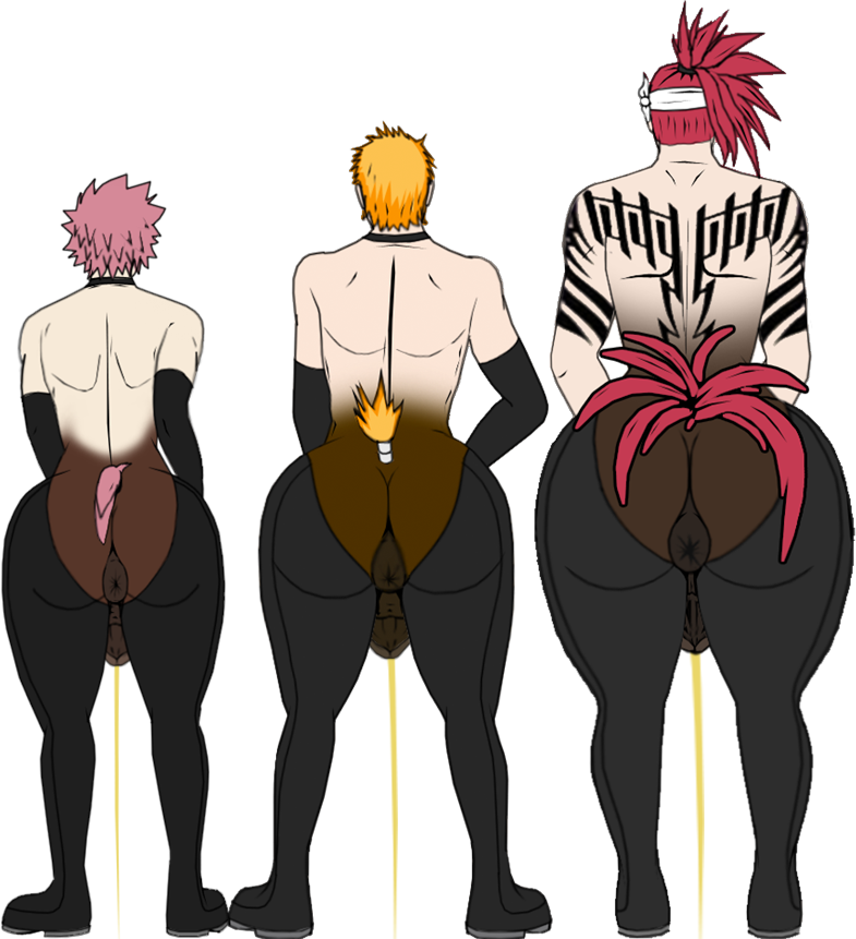 3boys alpha_channel anthro anus ass back big_ass bleach centaur color crossover dirtyking69 fairy_tail furry horse huge_ass ichigo_kurosaki latex legs male male_only muscle muscular natsu_dragneel nude peeing renji_abarai standing tail taur transformation urine watersports